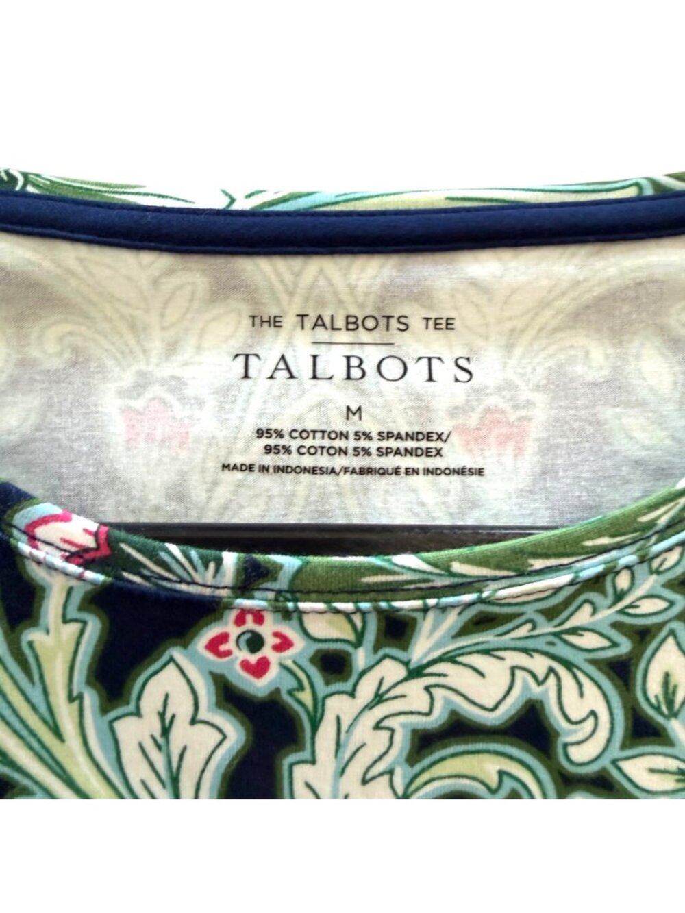 Talbots Tee Botanical Shirt M Womens Blue Green Long Sleeve Floral Cotton Top - Picture 6 of 9